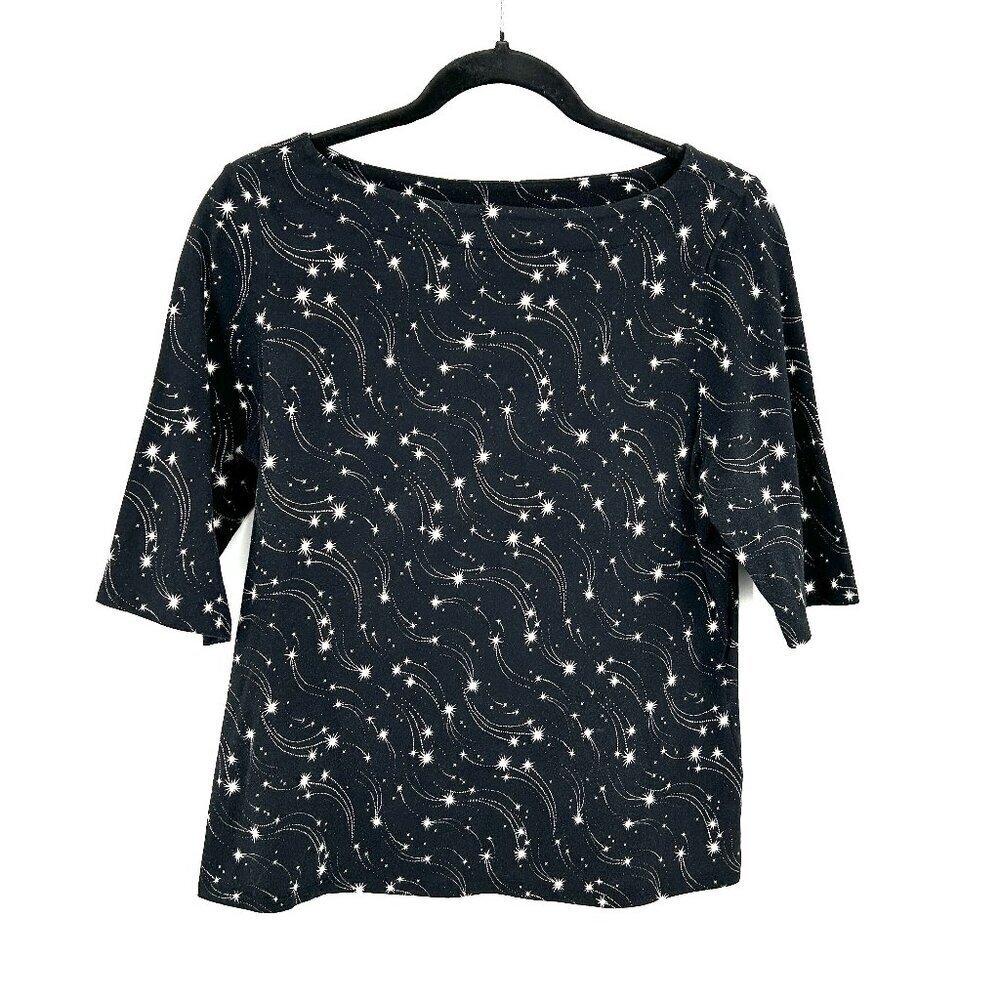 TED BAKER Black White Shooting Star Graphic Print Boat Neck Half Sleeve Top 10
